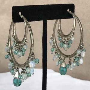 Hoop earrings with blue and white beads